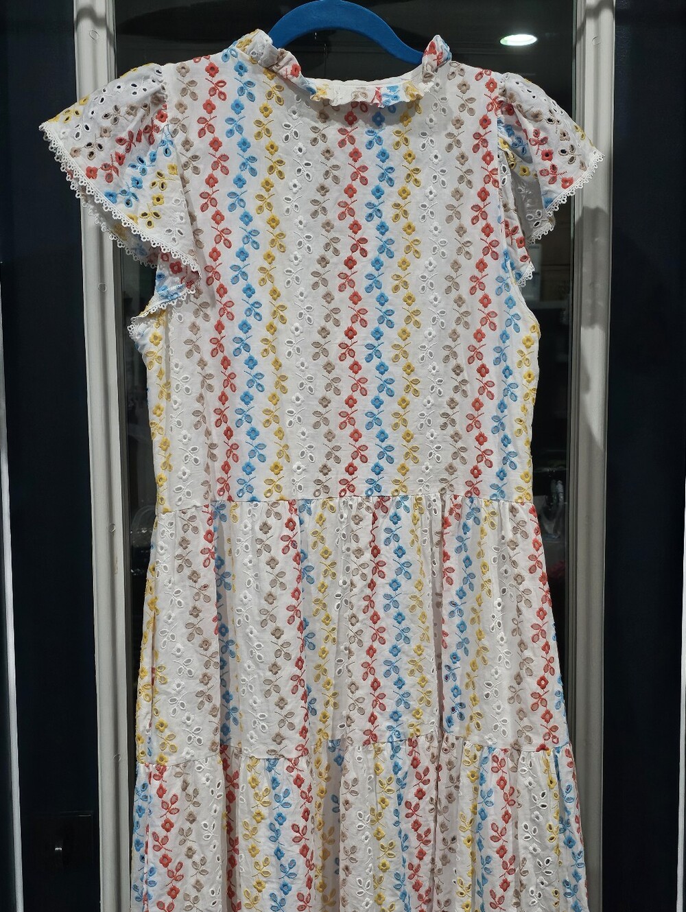 Crown & Ivy Embroidered Cap Sleeve Eyelet Maxi Dress Sz 10 - 100% Cotton - Picture 11 of 14
